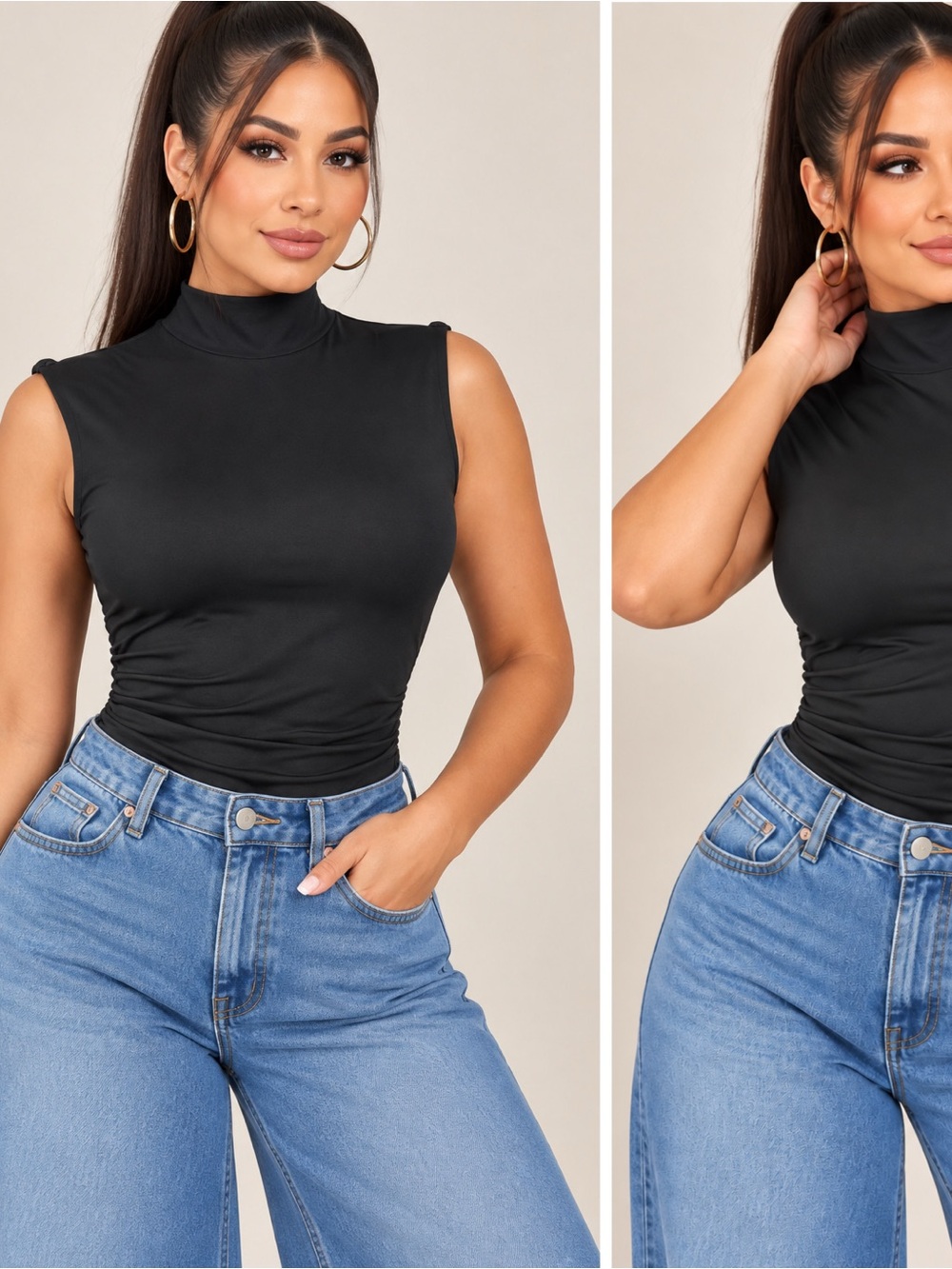 Sleek Black Mock Neck Sleeveless Tank